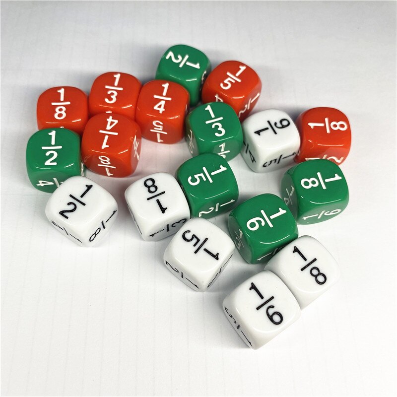 10Pcs/set 16MM Rounded Fraction Dice 1/2 1/3 1/4 1/5 1/6 1/8 For Math teaching Accessory